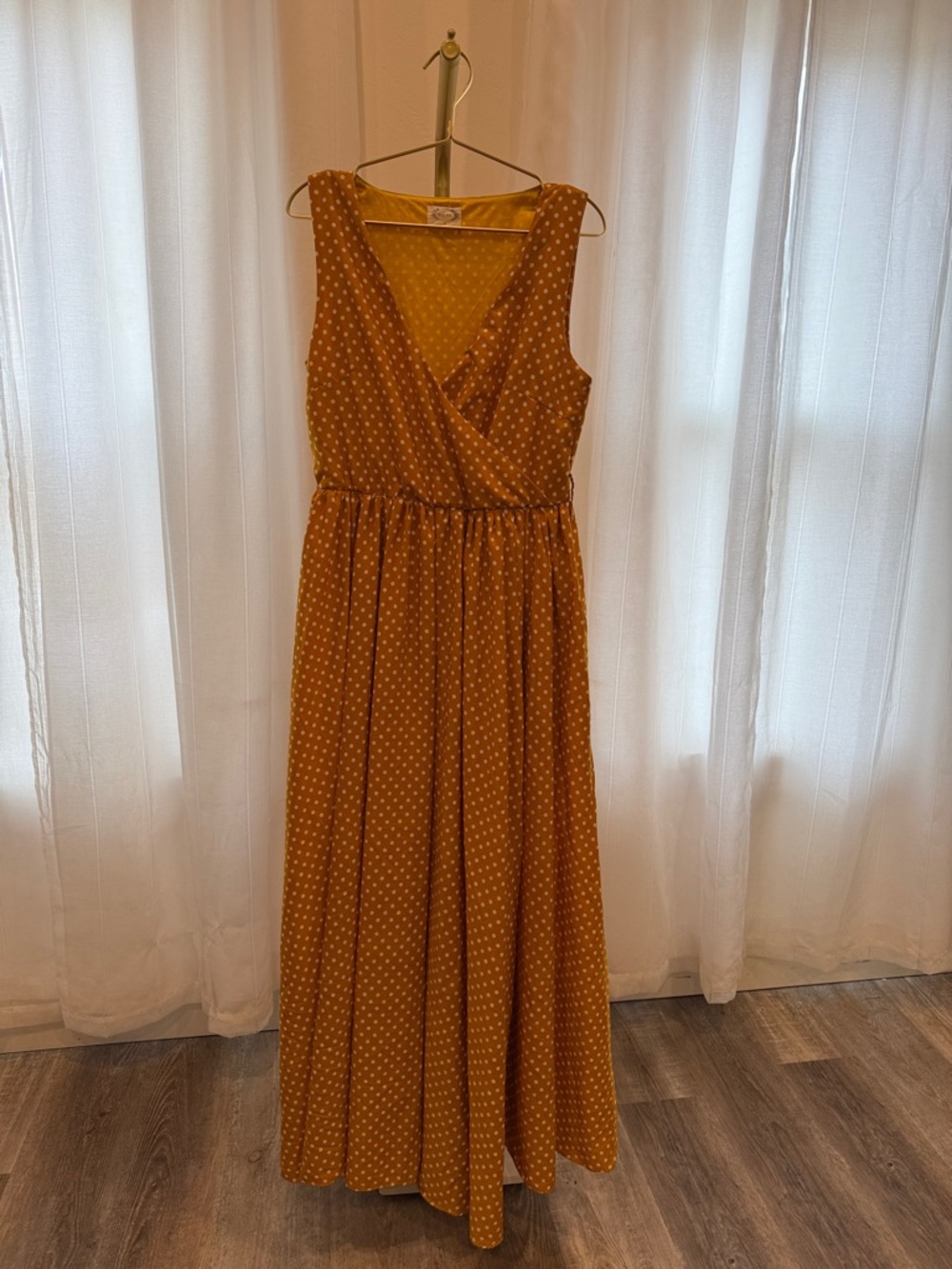Joyfolie Mustard Yellow Polka Dot Maxi Dress
